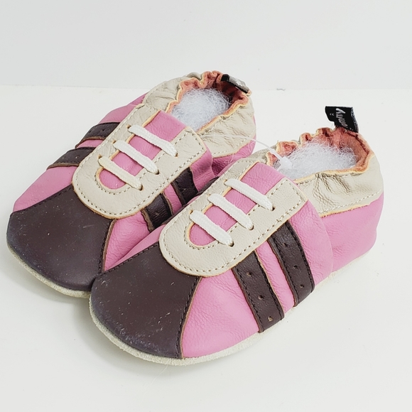 TOMMY TICKLE Pink LEATHER Soft Sole Shoes Sz Large 12-18 mo Infant toddler - Picture 1 of 7